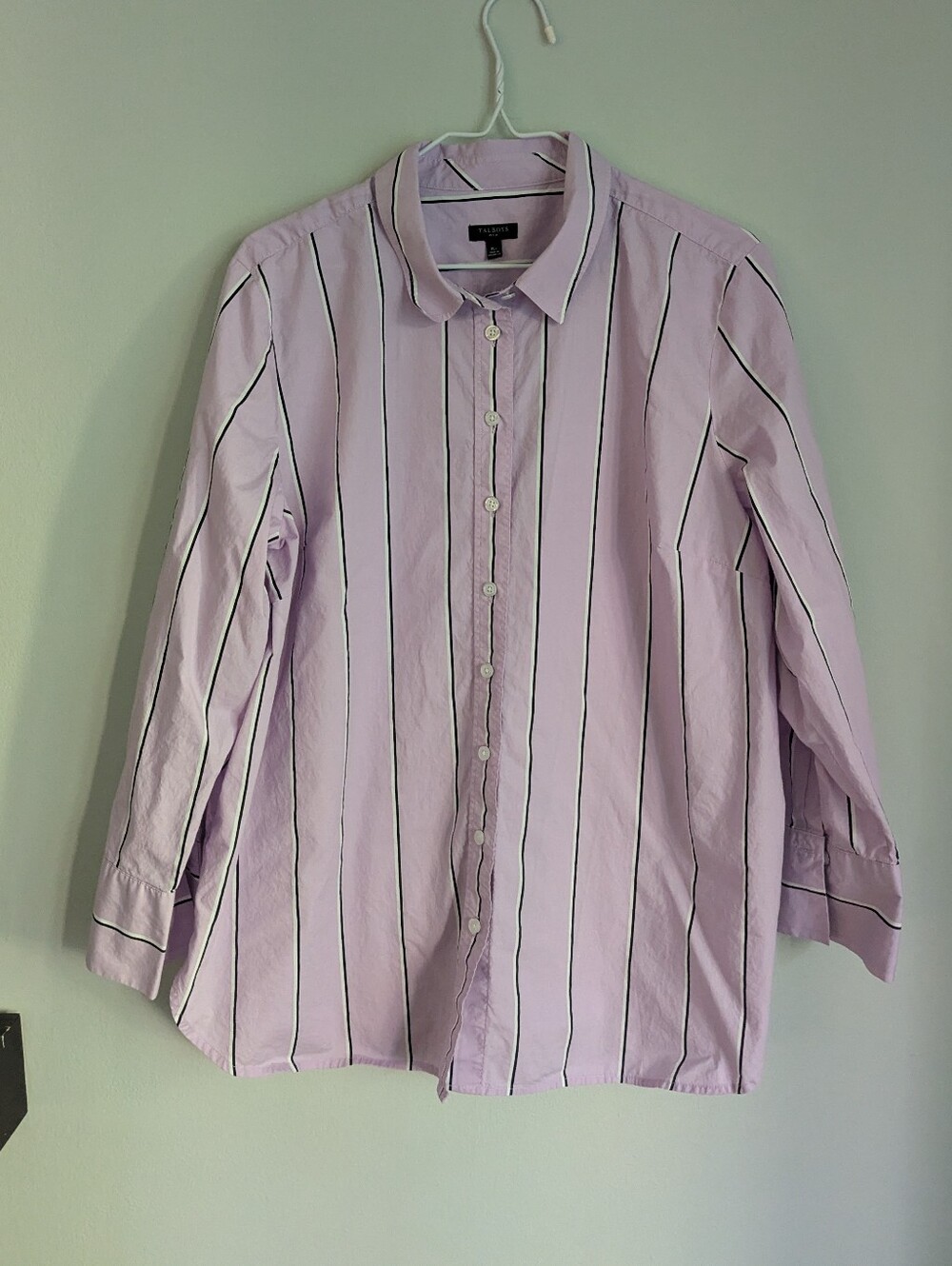 Talbots Women's XL Petite Button Boyfriend Shirt Blouse Cotton Lilac Stripe
